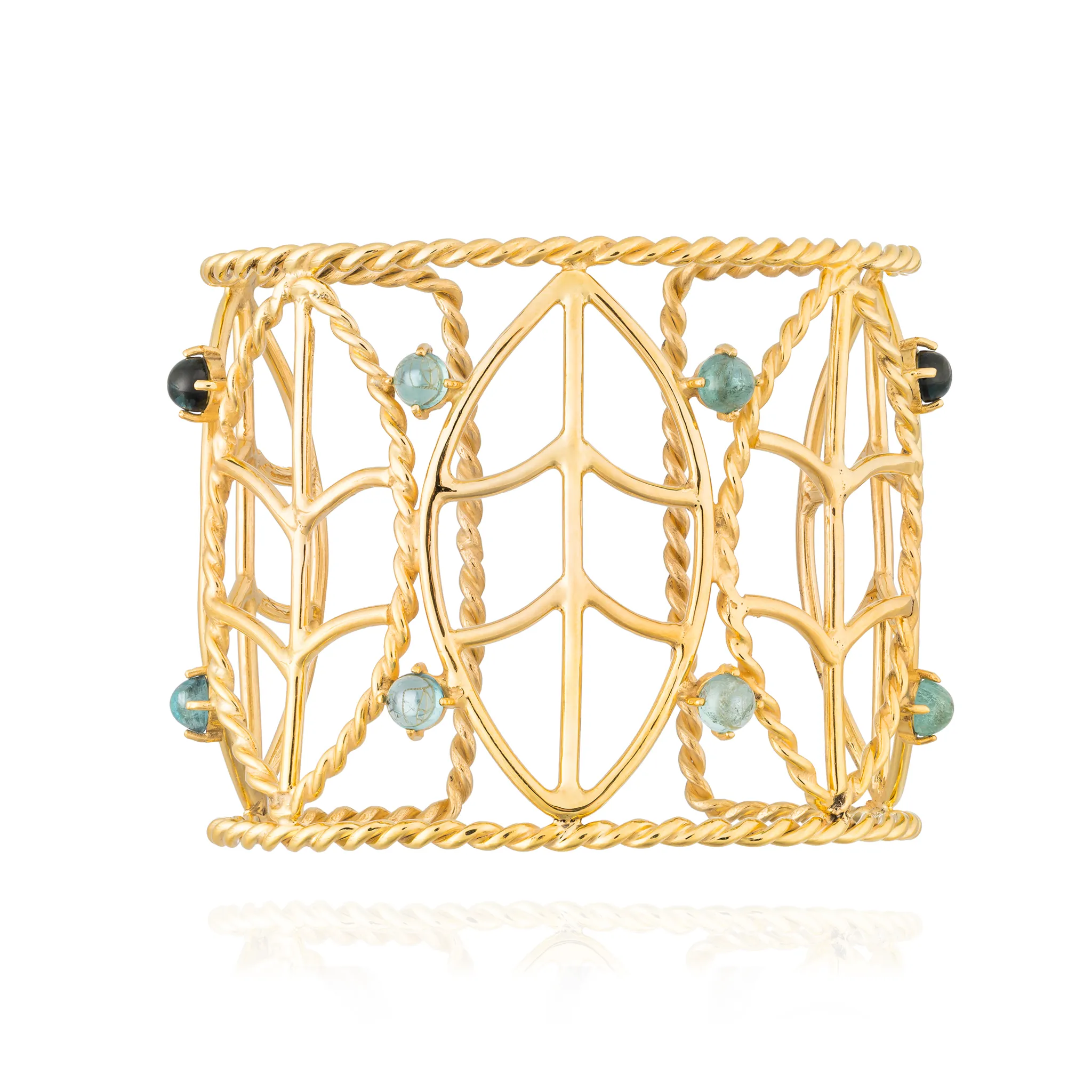 925 Silver cuff with Leaf 18KT Yellow Gold Plated