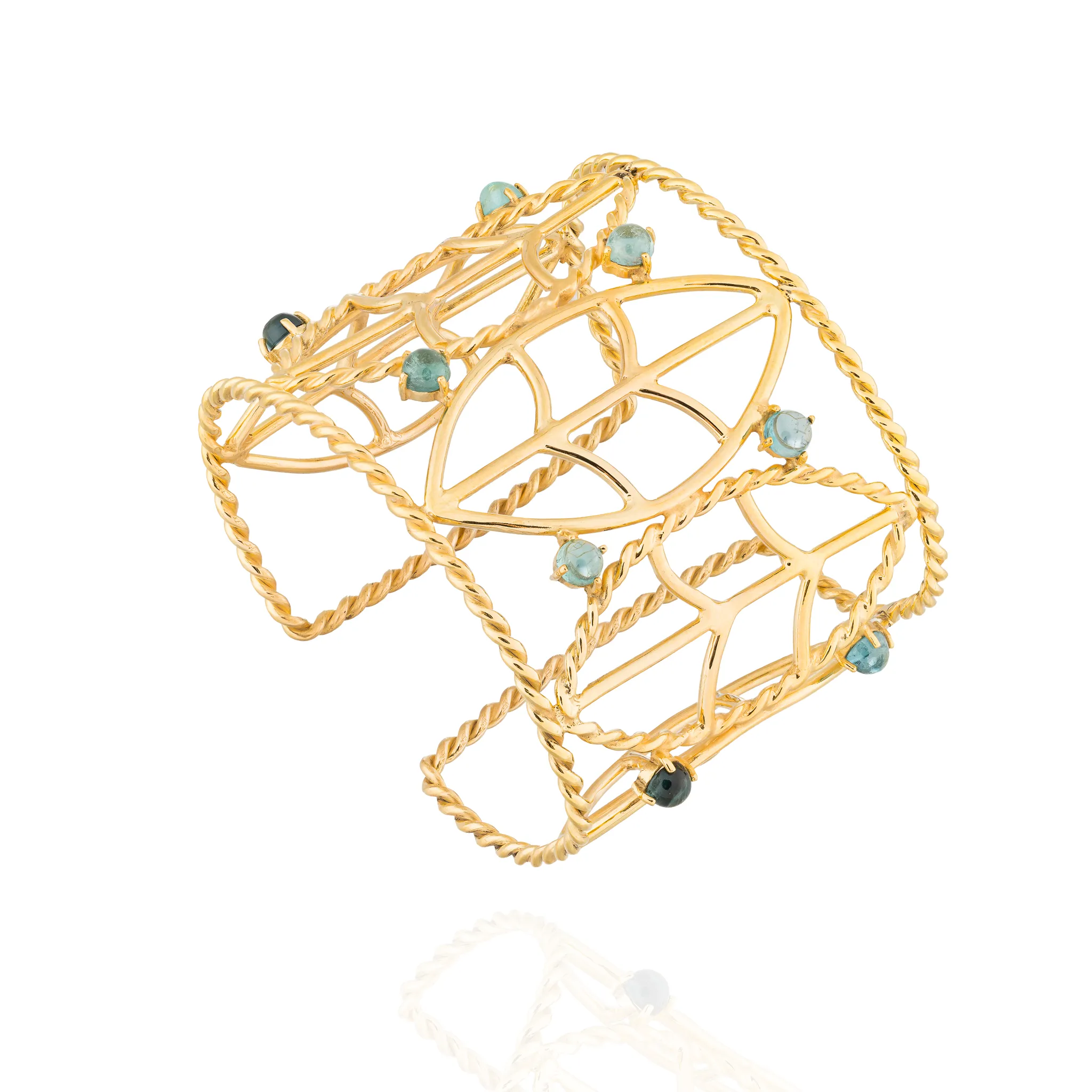 925 Silver cuff with Leaf 18KT Yellow Gold Plated
