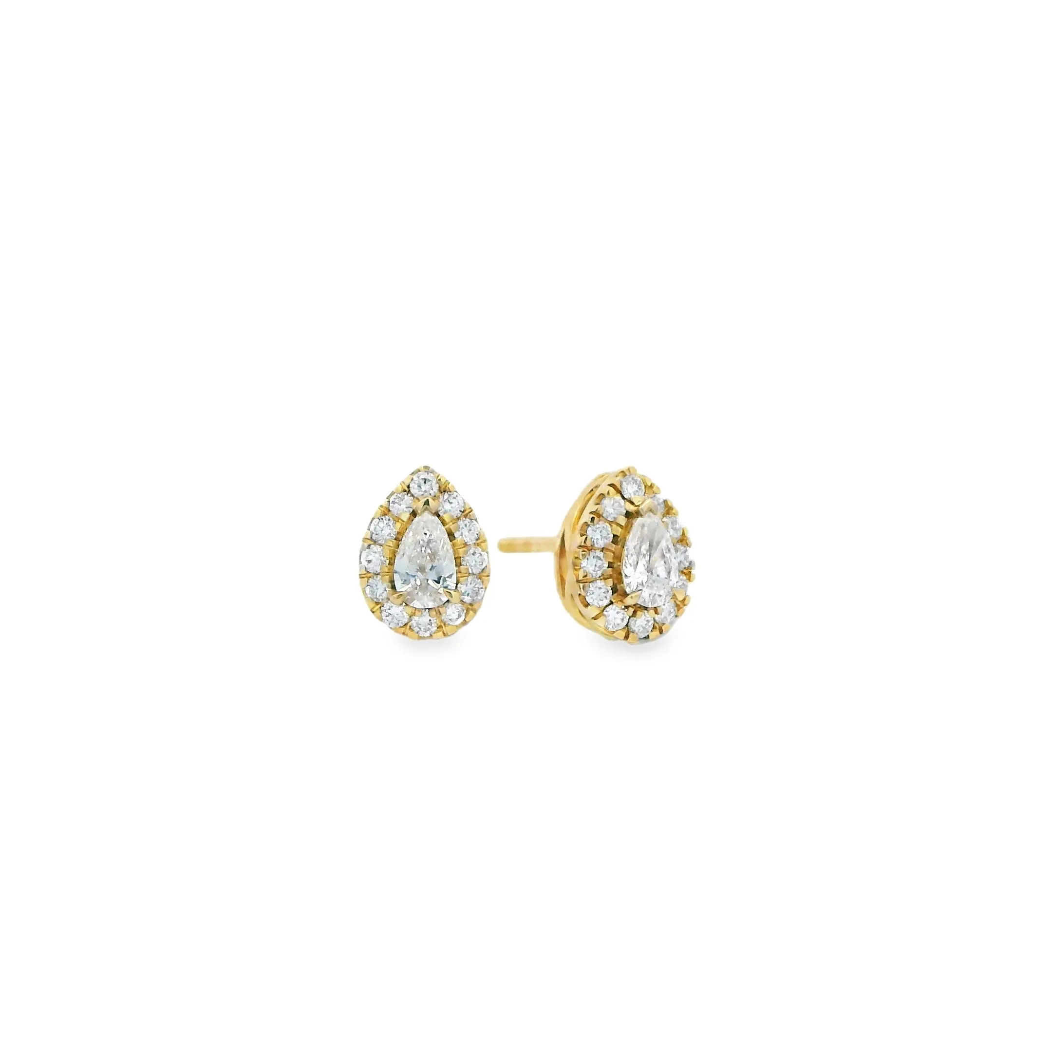 9ct Yellow Gold Pear Cut Lab Grown Diamond Stud Earrings with a Halo TDW=0.50ct