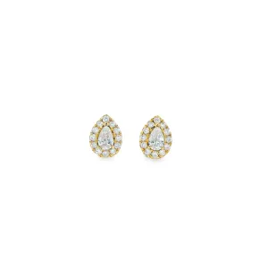 9ct Yellow Gold Pear Cut Lab Grown Diamond Stud Earrings with a Halo TDW=0.50ct