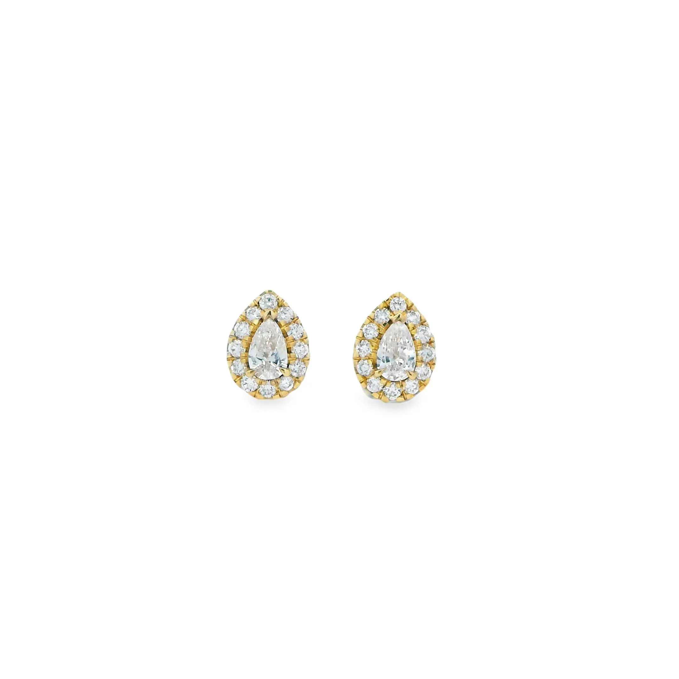 9ct Yellow Gold Pear Cut Lab Grown Diamond Stud Earrings with a Halo TDW=0.50ct