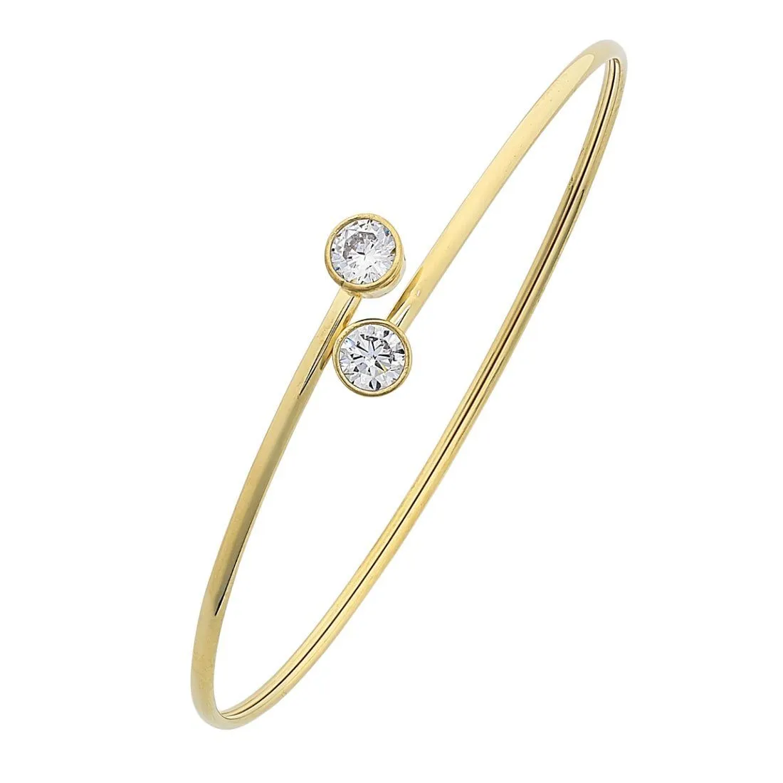 9ct Yellow Gold Silver Infused Cubic Zirconia Cuff Bangle