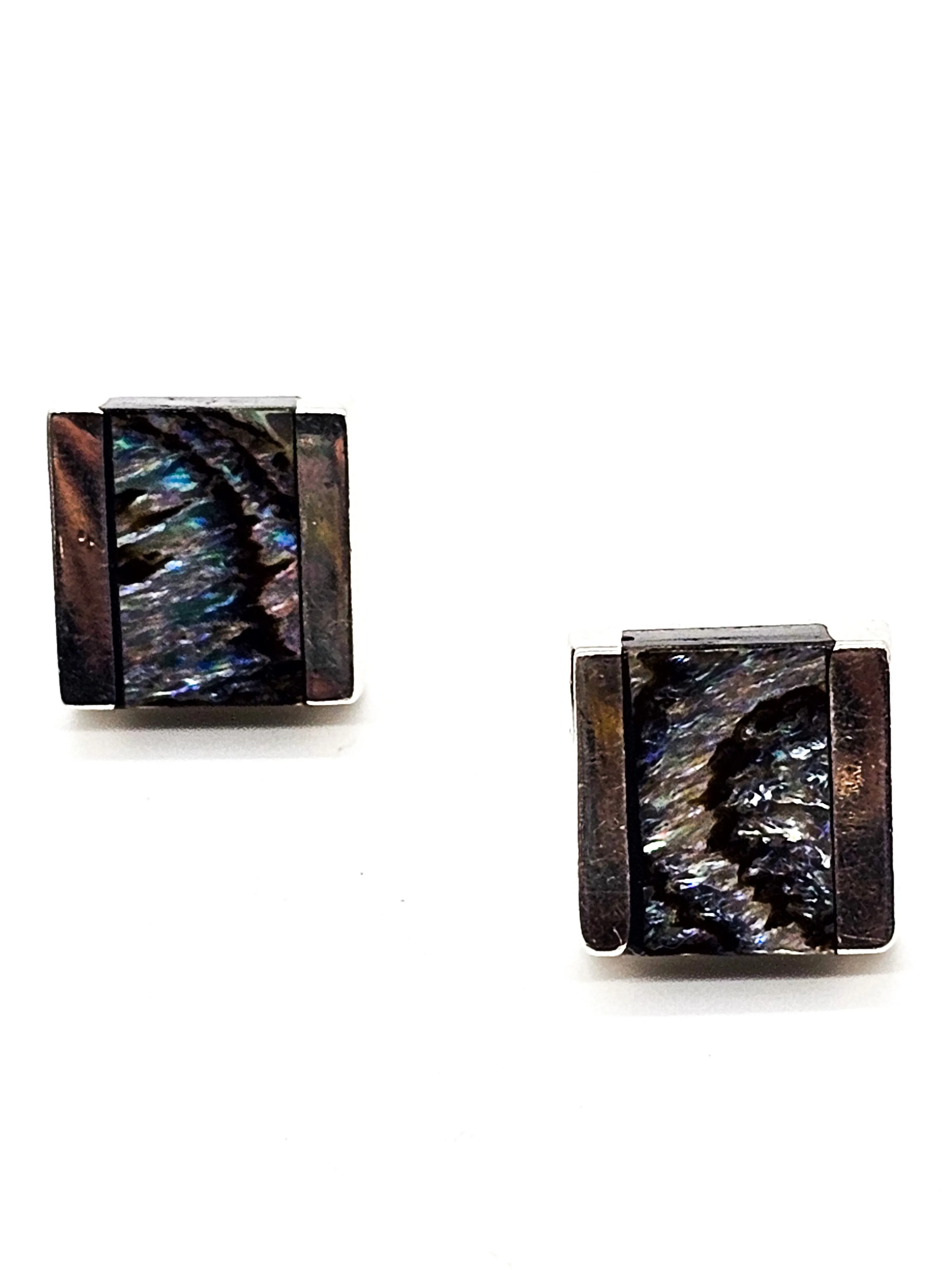 Abalone Paua thick solid sterling silver cube stud earrings