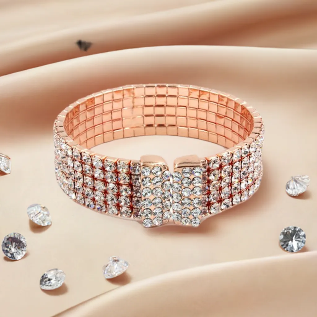 Adjustable Rhinestone Encrusted Cuff Bracelet