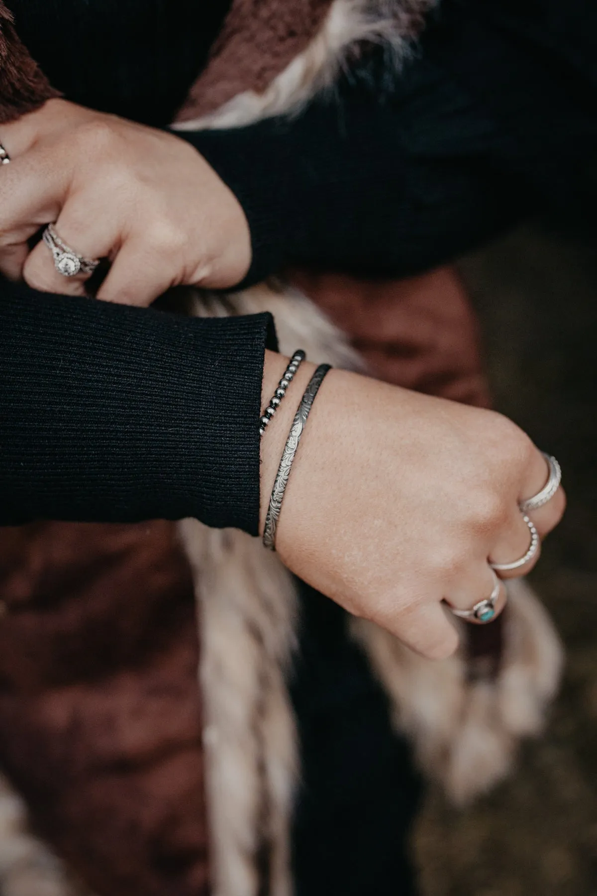 Adjustable Tooled Sterling Silver Bangle