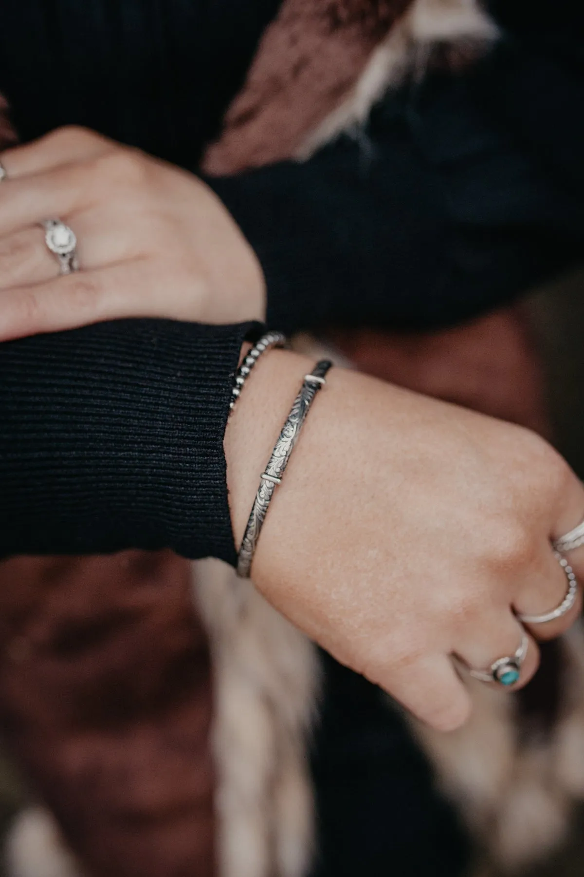 Adjustable Tooled Sterling Silver Bangle