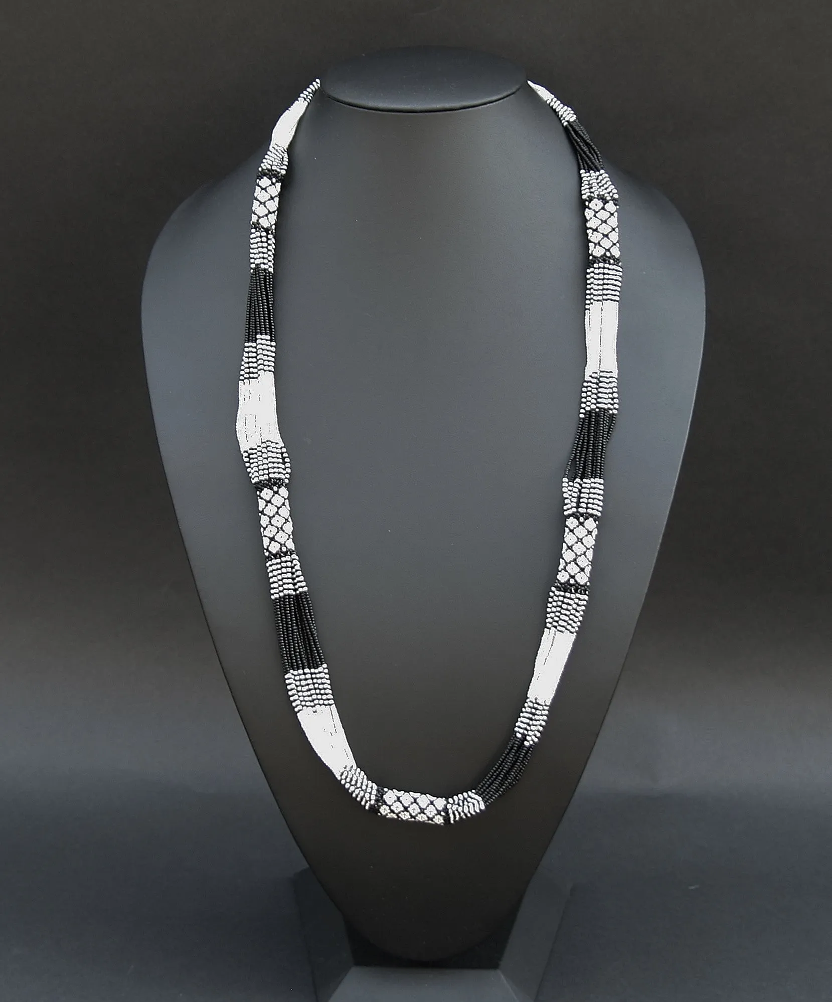 African Necklace Tribal Design Multi-strand Black White