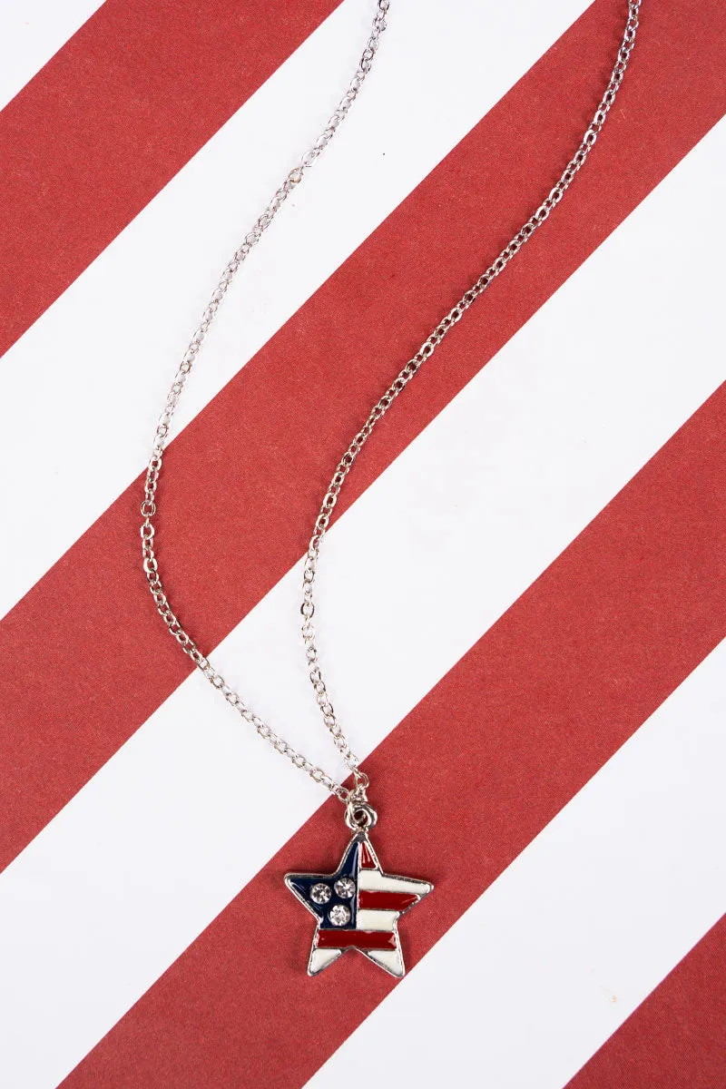All American Stars & Stripes Silvertone Necklace