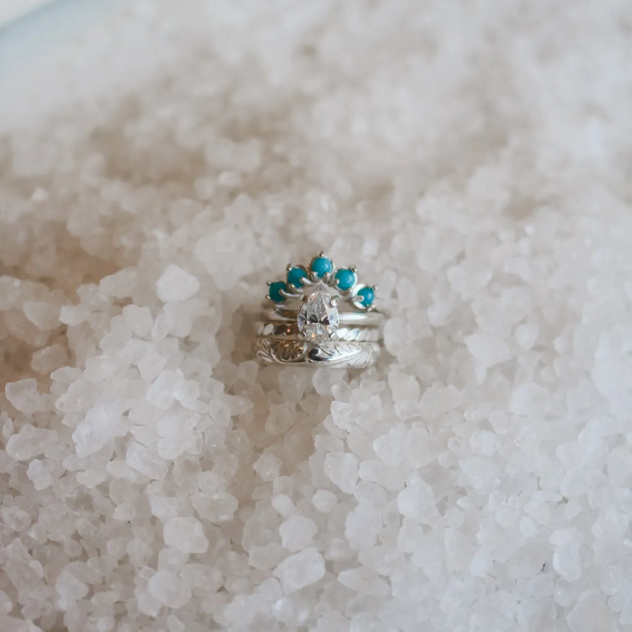 'Amara' Moissanite Engagement   Turquoise Wedding Ring Set // Made to Order