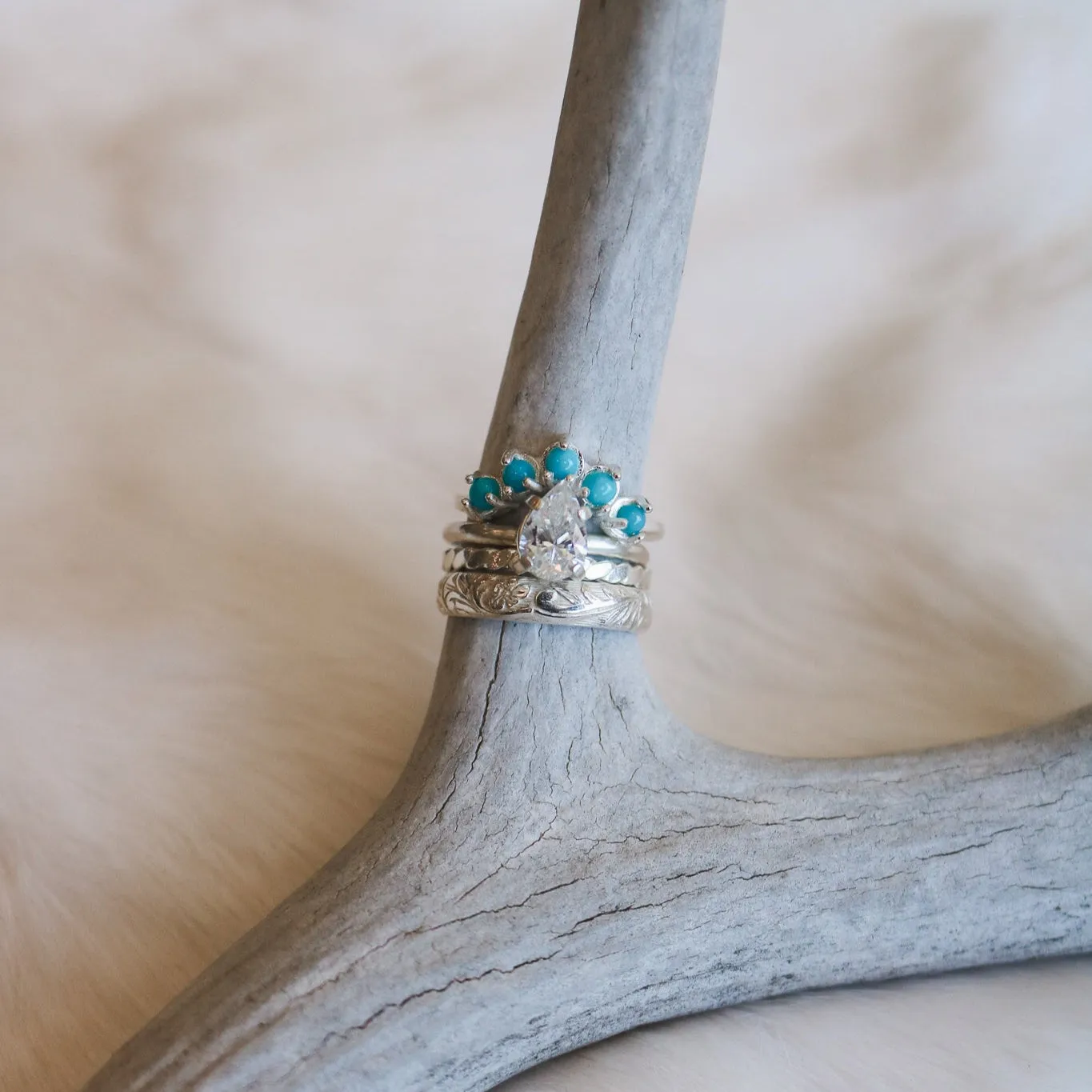 'Amara' Moissanite Engagement   Turquoise Wedding Ring Set // Made to Order