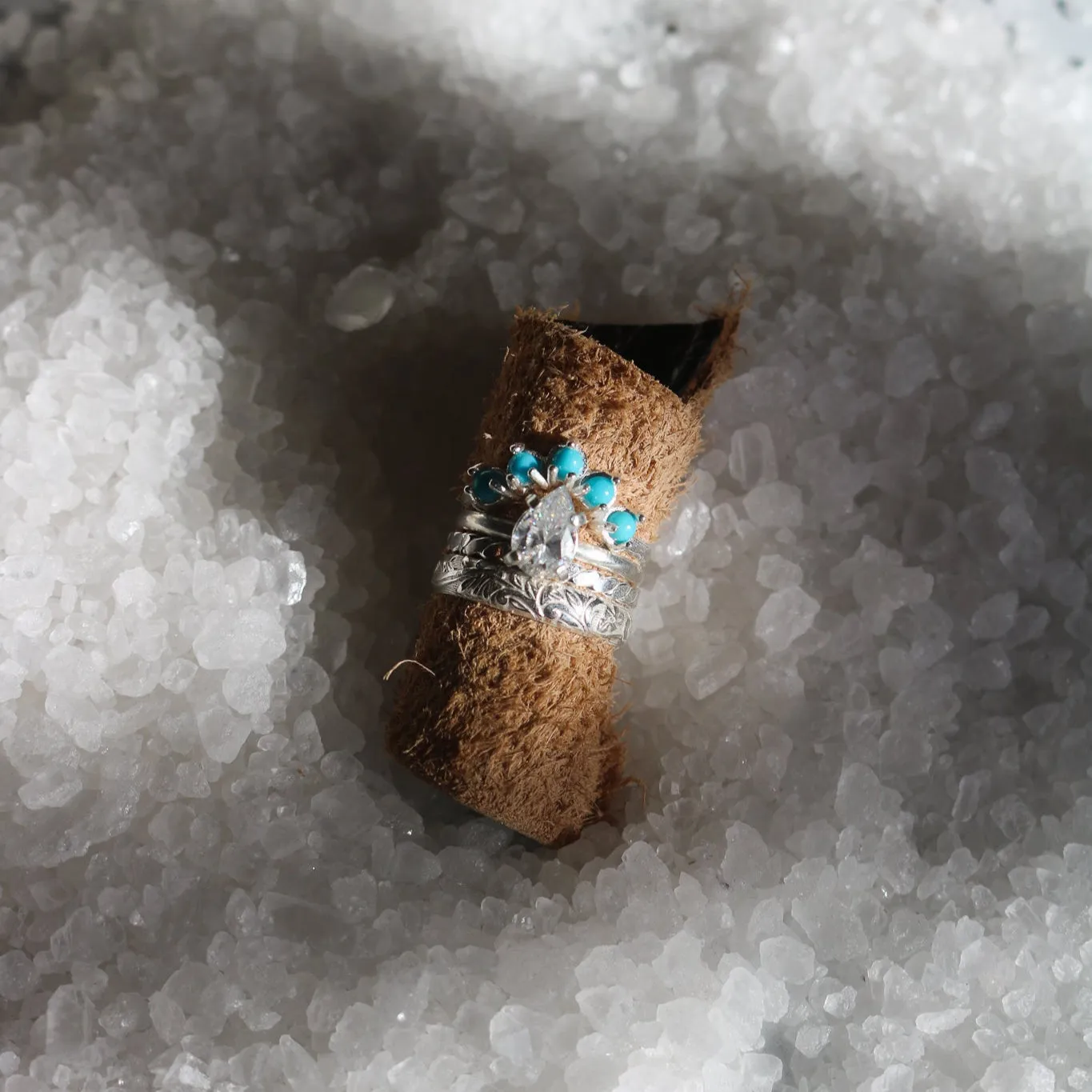 'Amara' Moissanite Engagement   Turquoise Wedding Ring Set // Made to Order