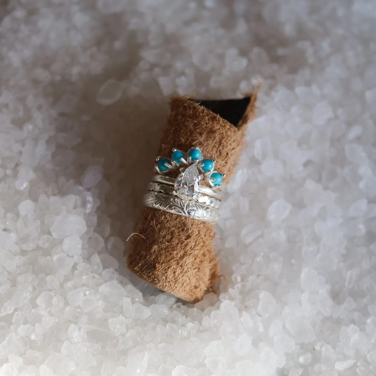 'Amara' Moissanite Engagement   Turquoise Wedding Ring Set // Made to Order
