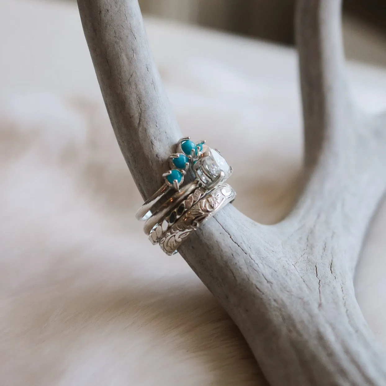 'Amara' Moissanite Engagement   Turquoise Wedding Ring Set // Made to Order