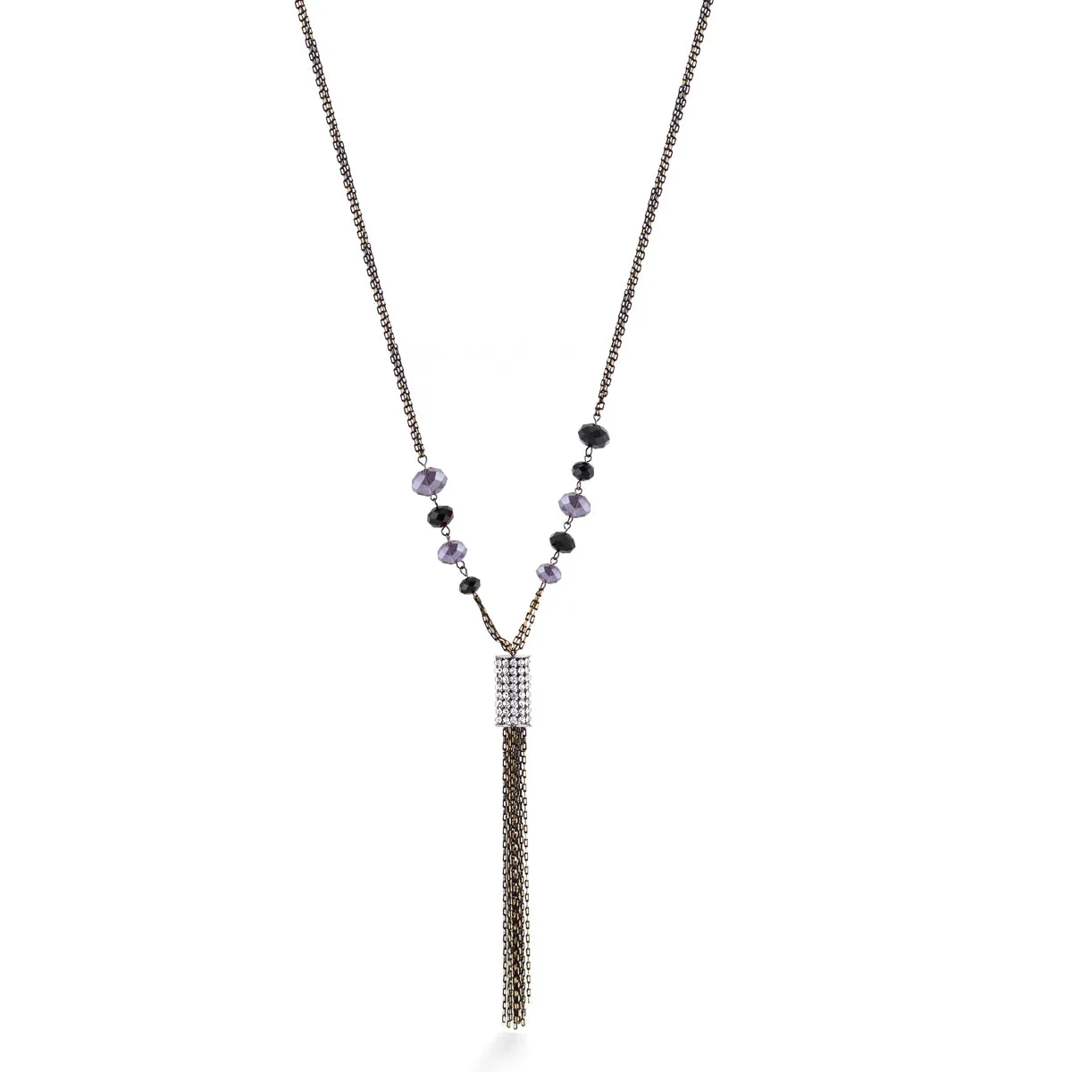 AMETHYST BLACK BEAD CRYSTAL NECKLACES #HNN91065 H/TANZ (TG5)