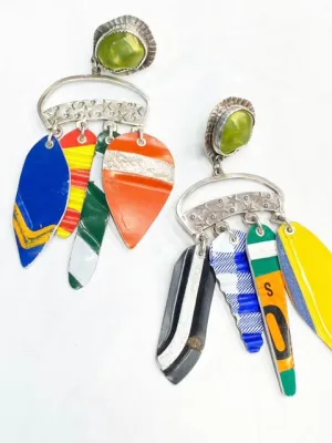Amuck Design - Earrings - Oddball Studs (Silver, Vintage Bead, License Plates / Tins)
