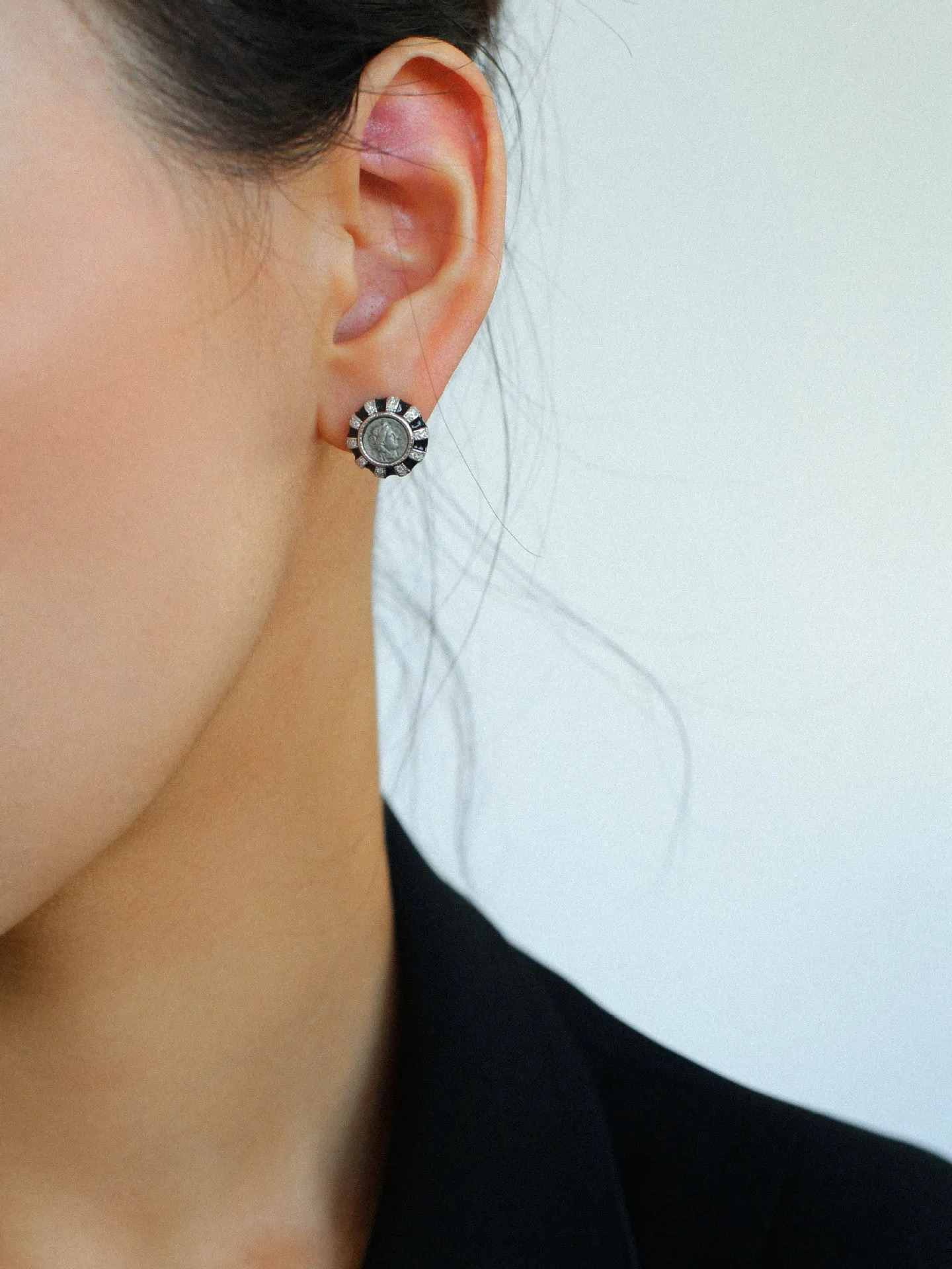 Ancient Greek Retro 925 Silver Coin Stud Earrings-Type K