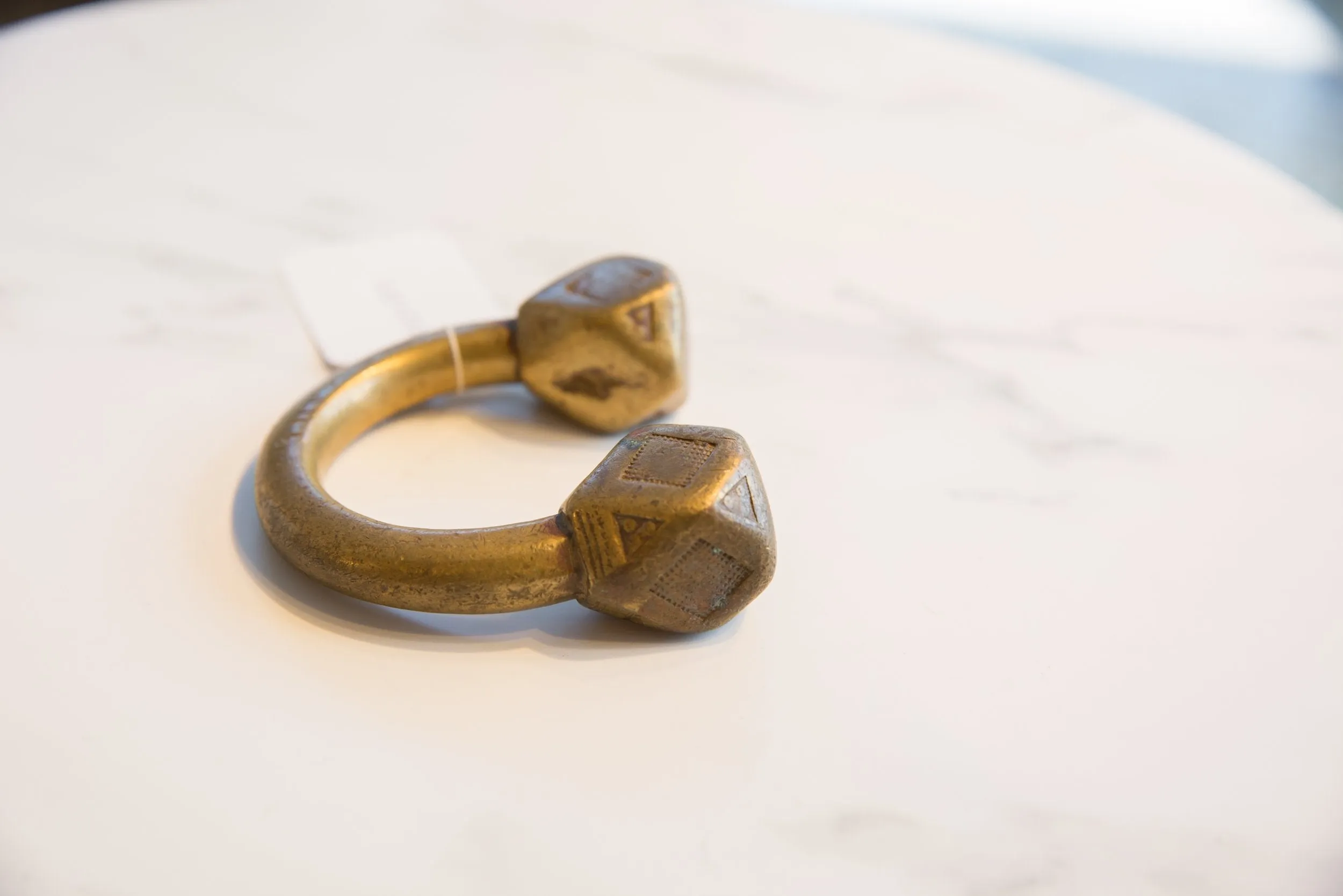 Antique African Bronze Tuareg Cuff Bracelet with Gold Patina
