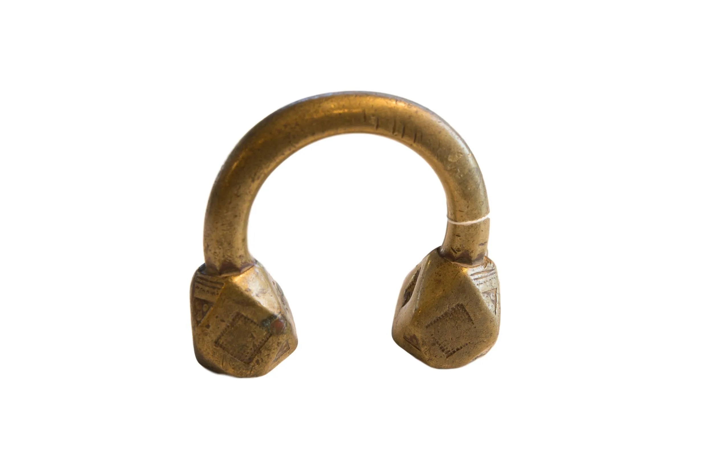 Antique African Bronze Tuareg Cuff Bracelet with Gold Patina