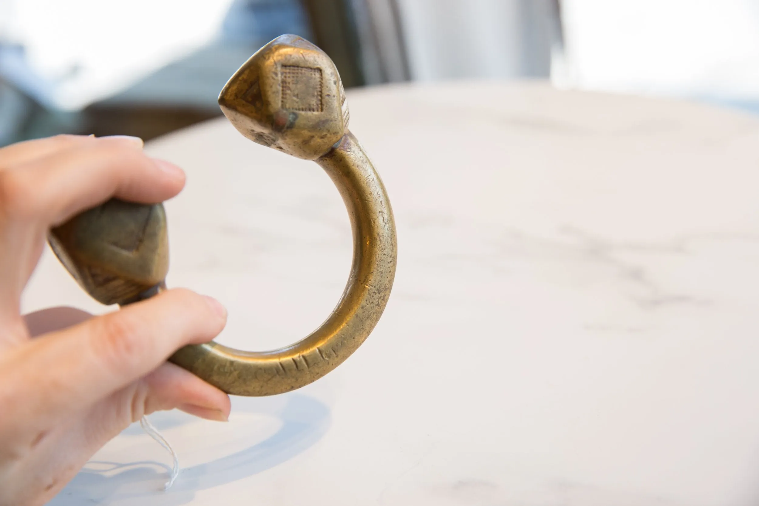 Antique African Bronze Tuareg Cuff Bracelet with Gold Patina