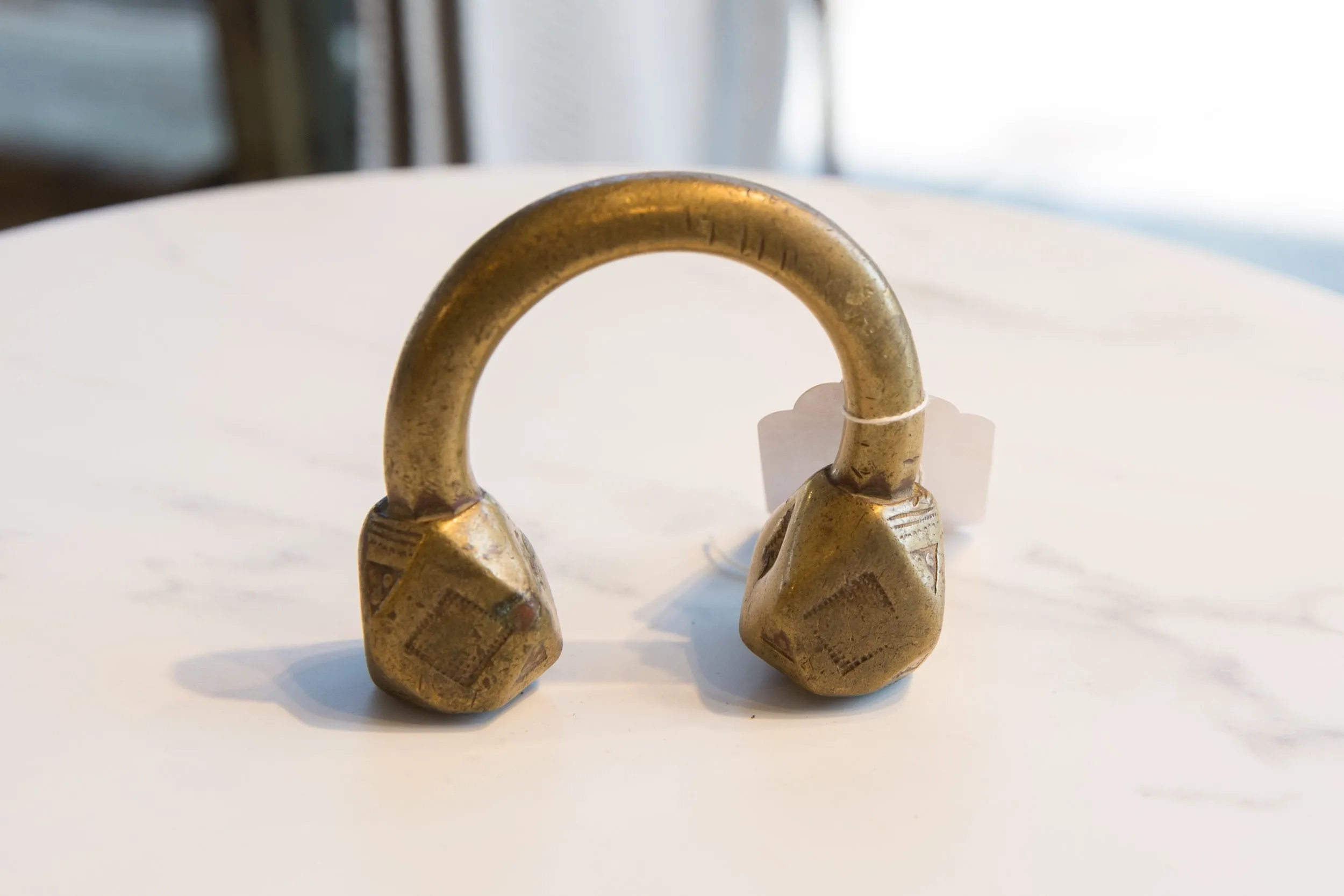 Antique African Bronze Tuareg Cuff Bracelet with Gold Patina