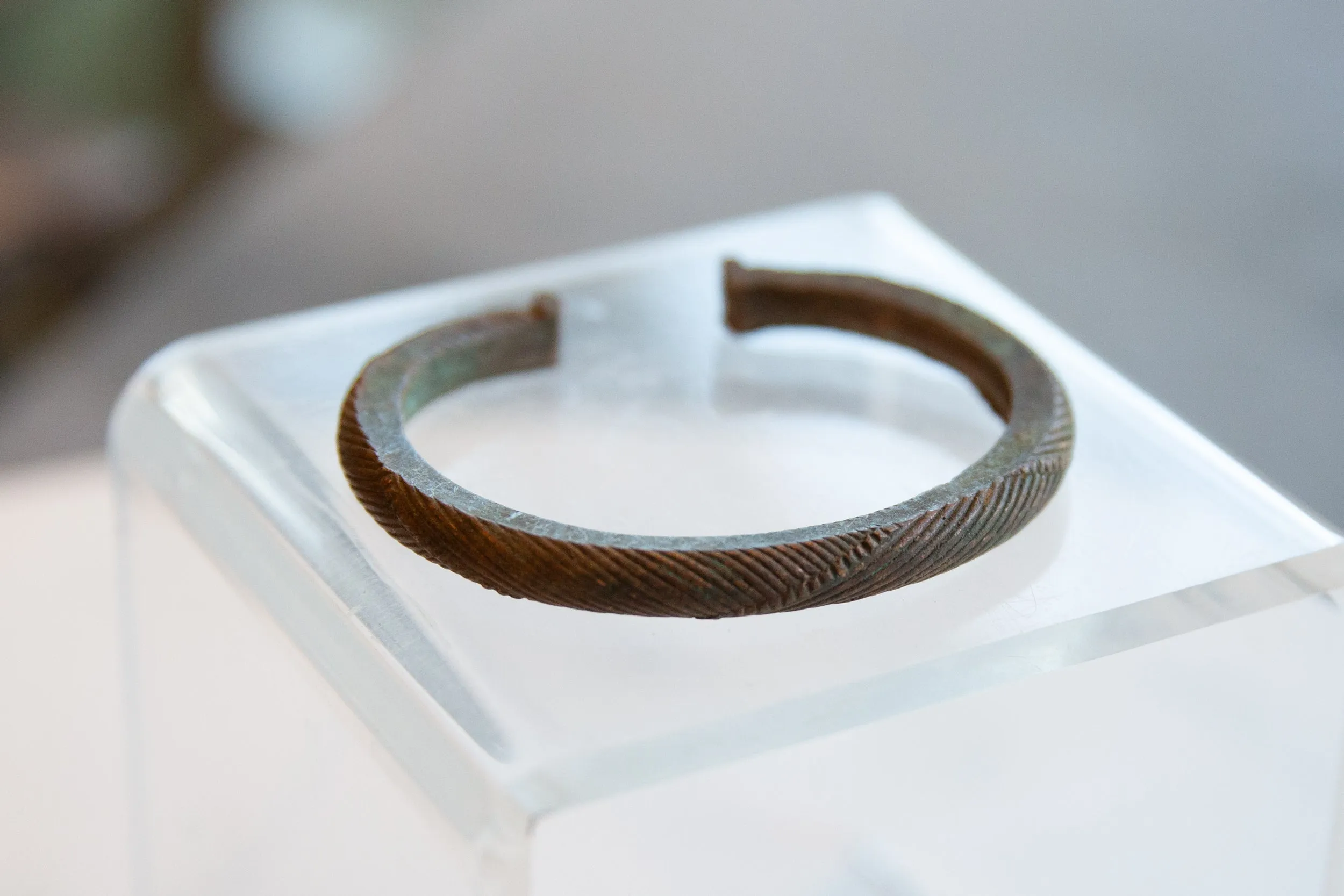 Antique African Copper Cuff Bracelet with Geometric Detailing