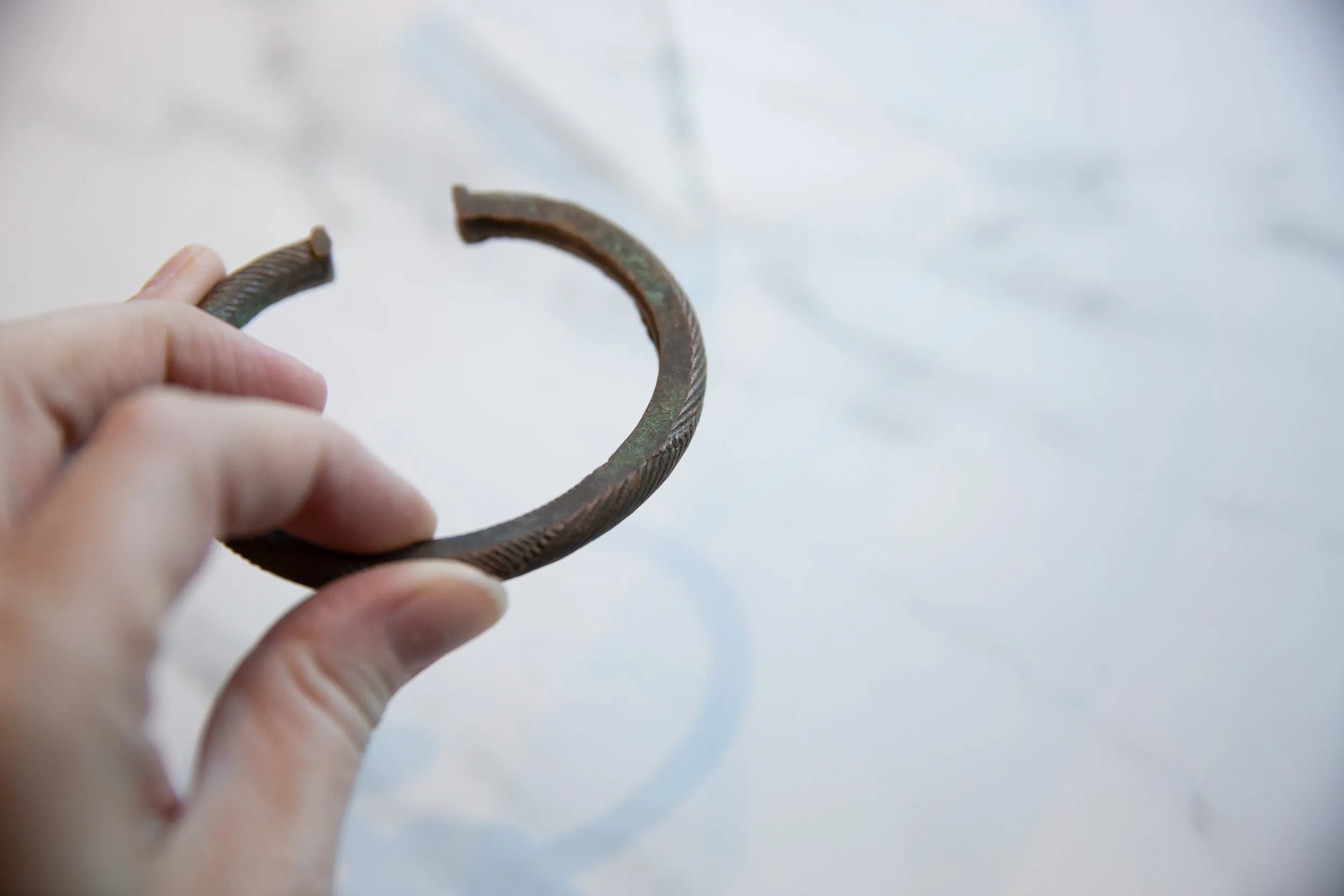 Antique African Copper Cuff Bracelet with Geometric Detailing