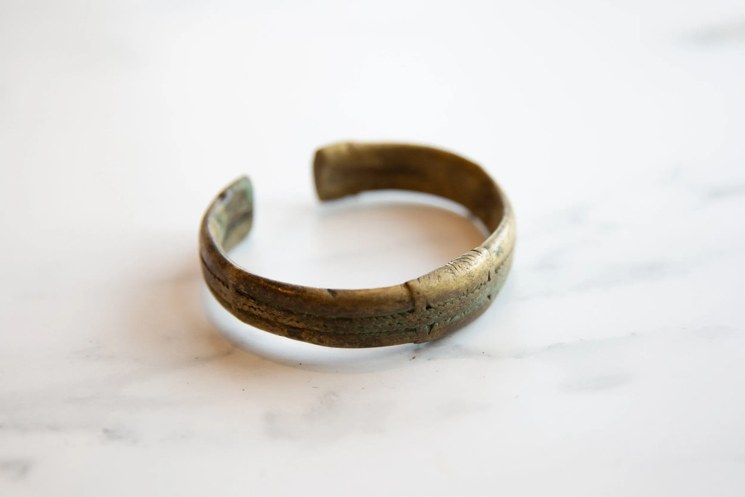 Antique African Oxidized Bronze Alloy Stripe Design Cuff Bracelet