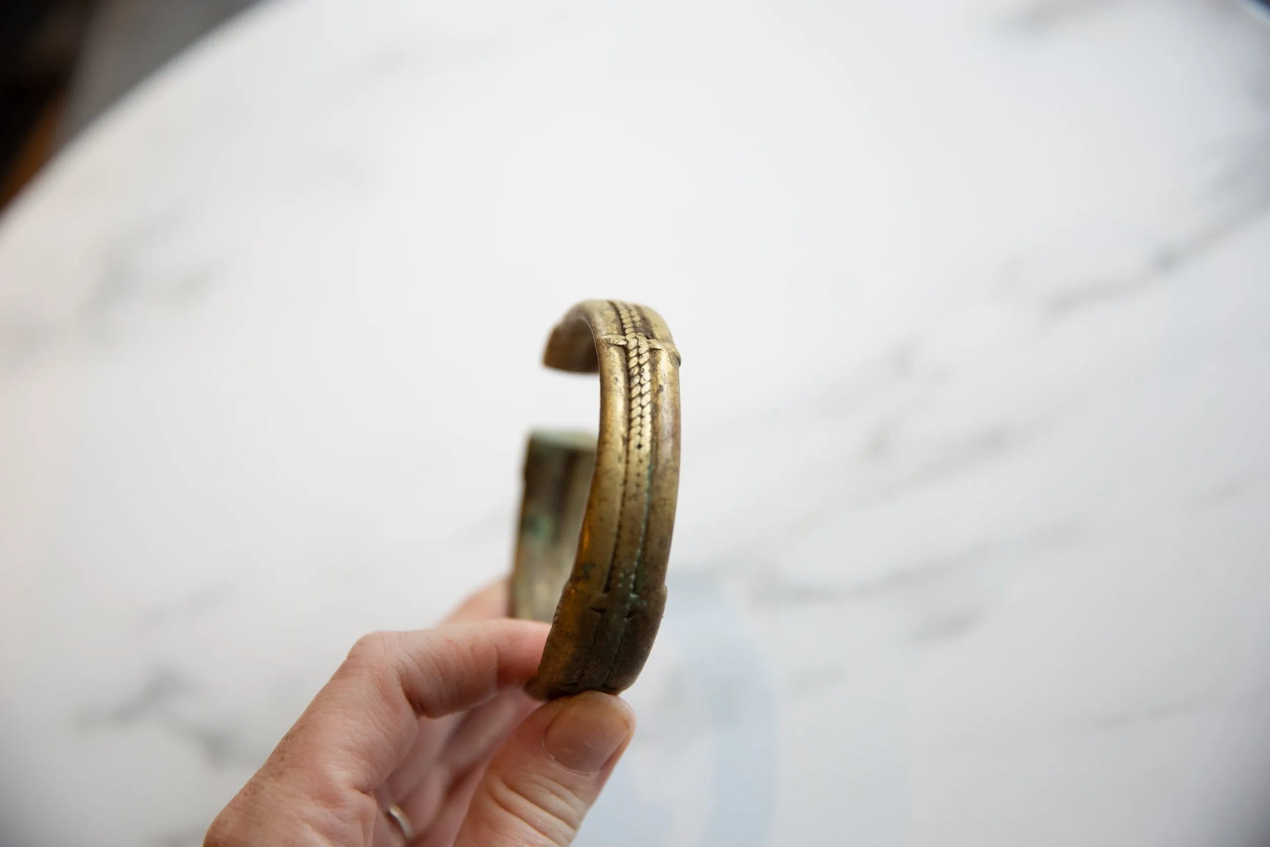 Antique African Oxidized Bronze Alloy Stripe Design Cuff Bracelet