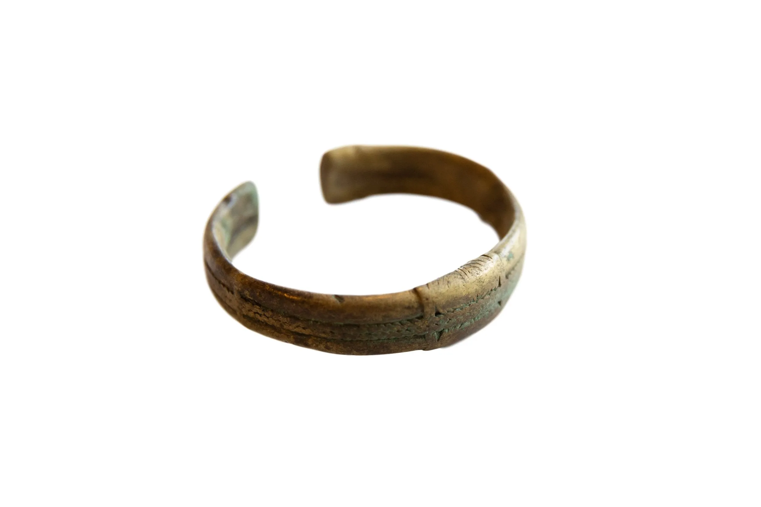 Antique African Oxidized Bronze Alloy Stripe Design Cuff Bracelet