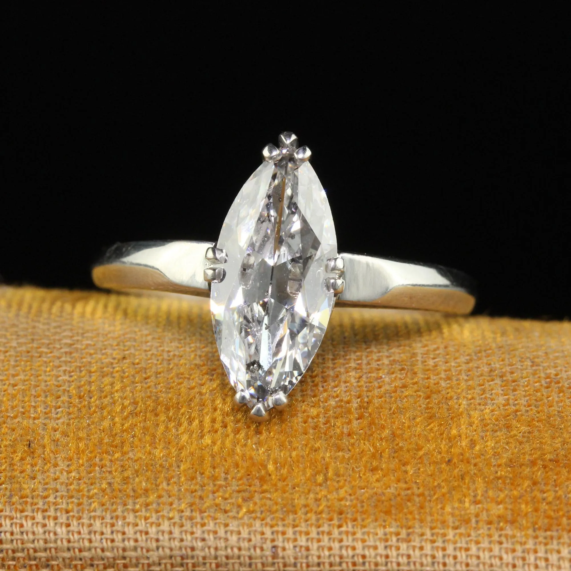 Antique Art Deco Platinum Old Cut Marquise Diamond Engagement Ring - GIA