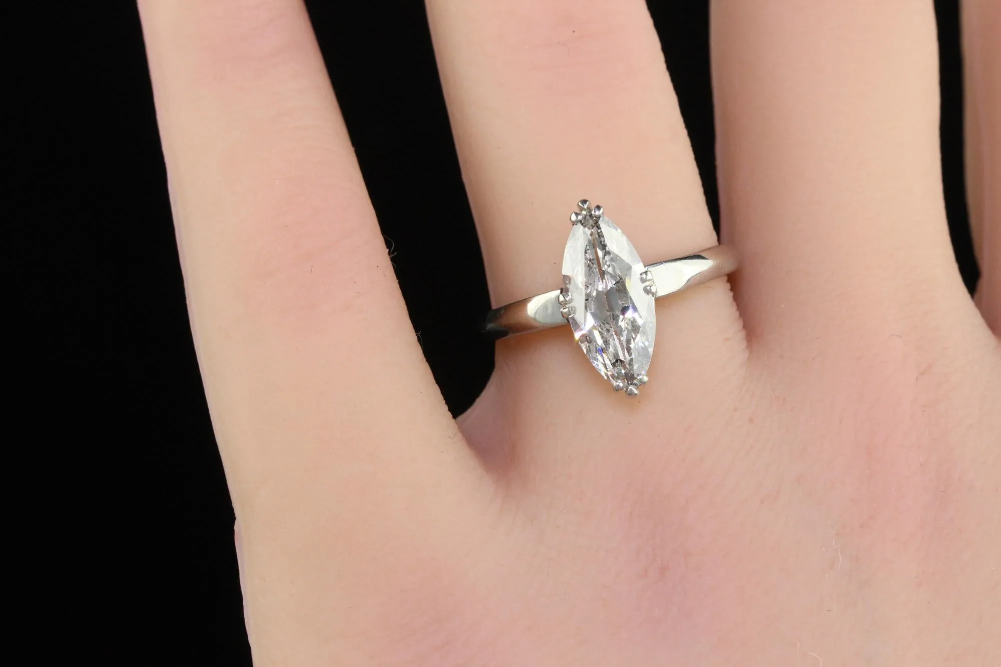 Antique Art Deco Platinum Old Cut Marquise Diamond Engagement Ring - GIA