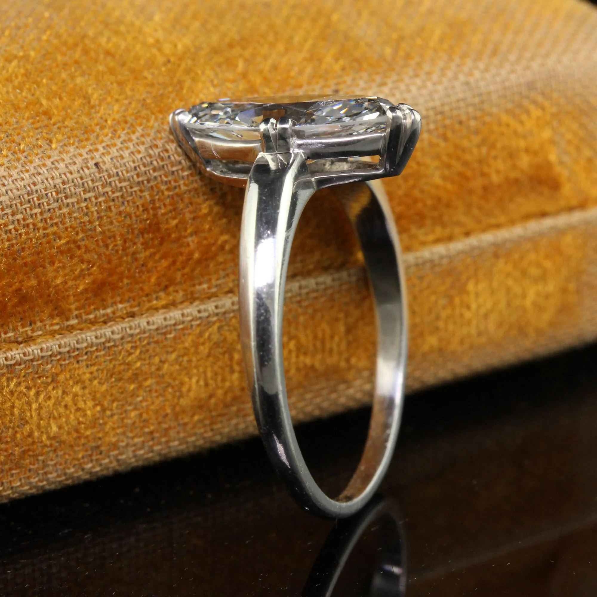 Antique Art Deco Platinum Old Cut Marquise Diamond Engagement Ring - GIA