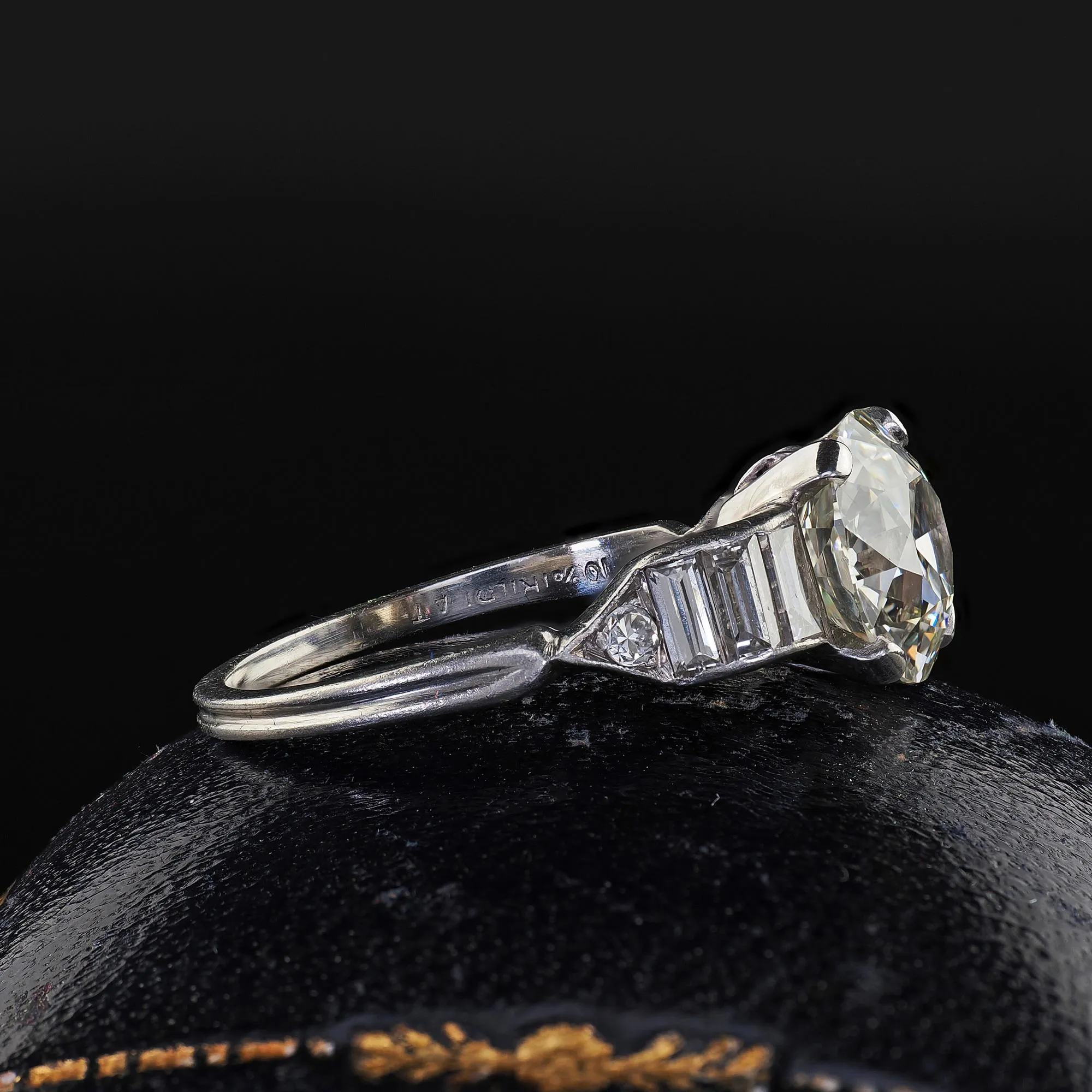 Antique Art Deco Platinum Old European Diamond Baguette Engagement Ring - GIA