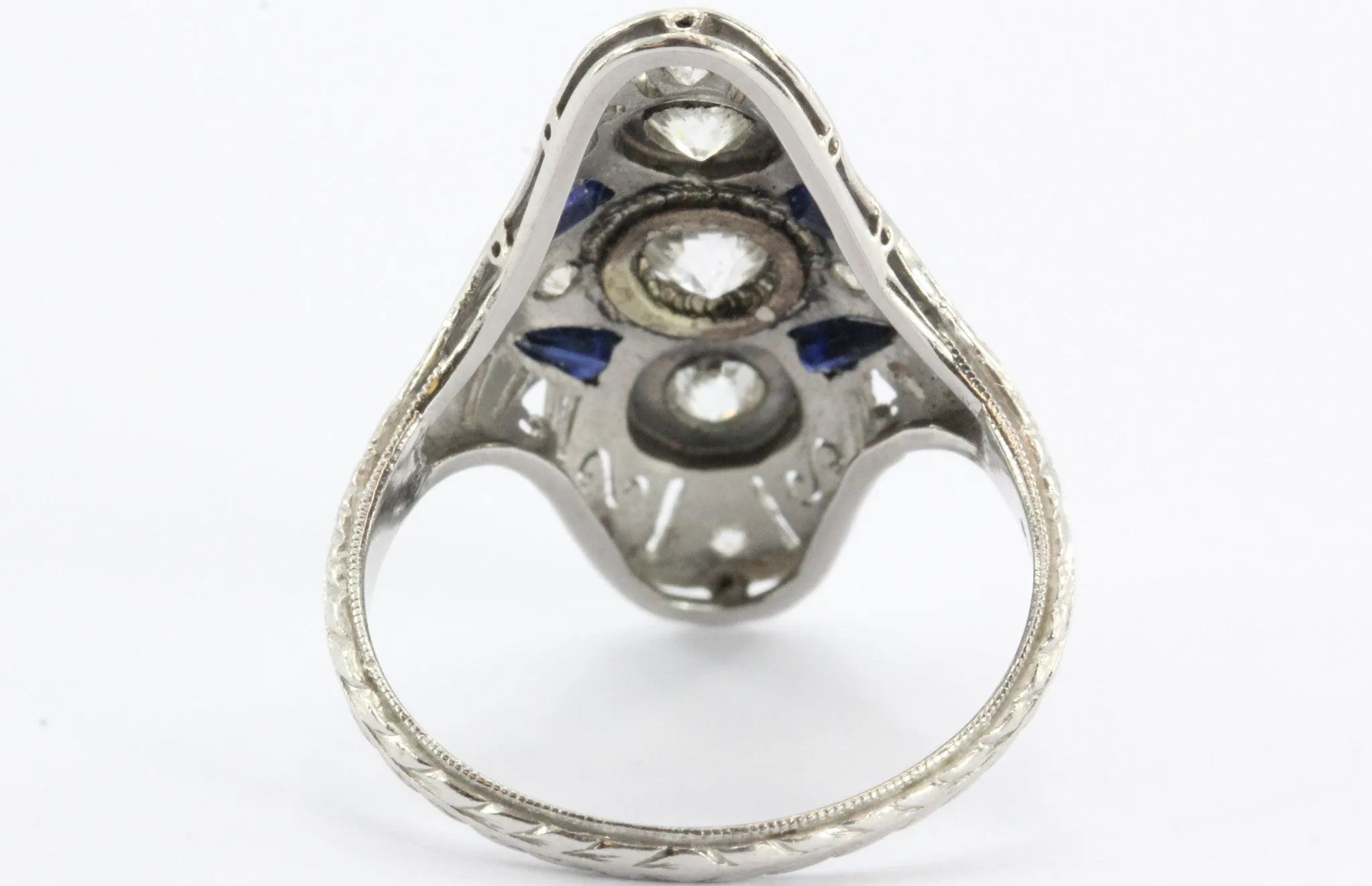 Antique Art Deco Platinum Old Mine Diamond & Sapphire Ring