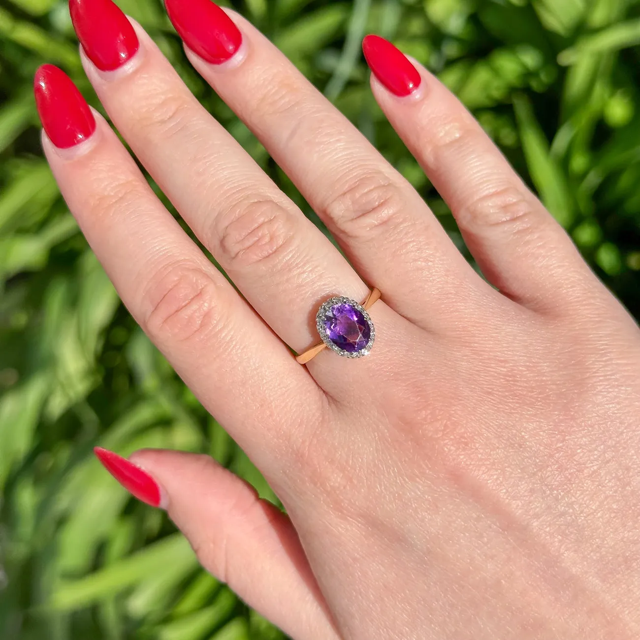 Antique Edwardian Amethyst Diamond Cluster Ring 1.6ct Amethyst