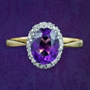 Antique Edwardian Amethyst Diamond Cluster Ring 1.6ct Amethyst