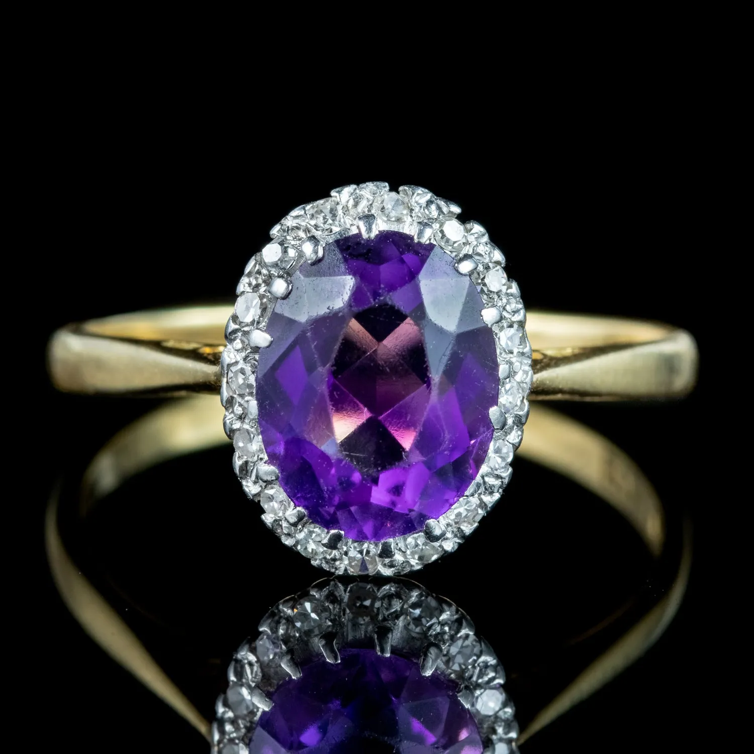 Antique Edwardian Amethyst Diamond Cluster Ring 1.6ct Amethyst