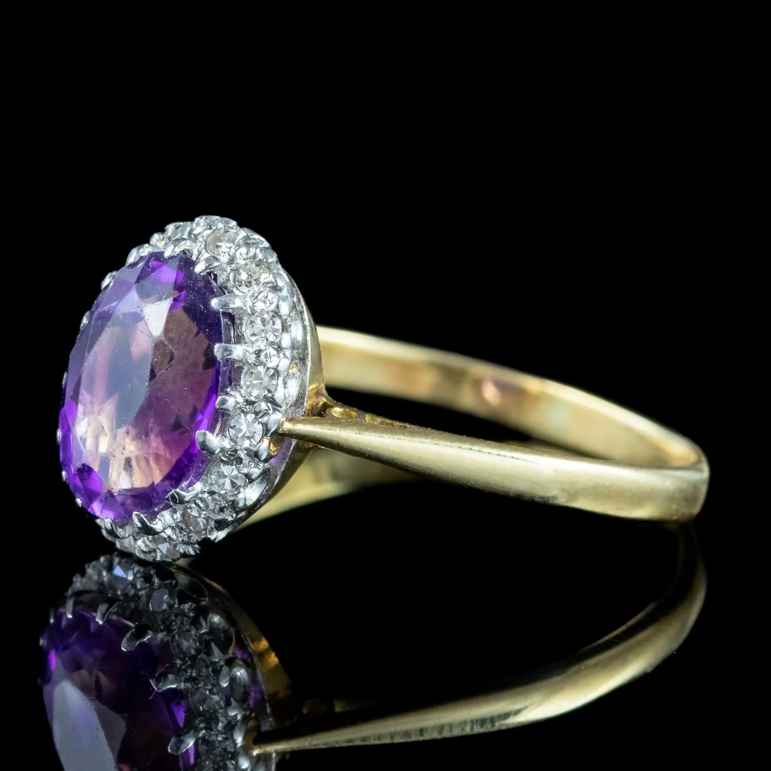 Antique Edwardian Amethyst Diamond Cluster Ring 1.6ct Amethyst