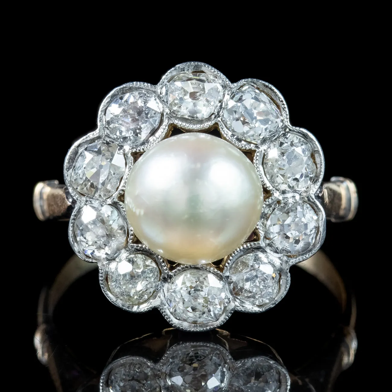 Antique Edwardian Pearl Diamond Daisy Cluster Ring 1.5ct Diamond
