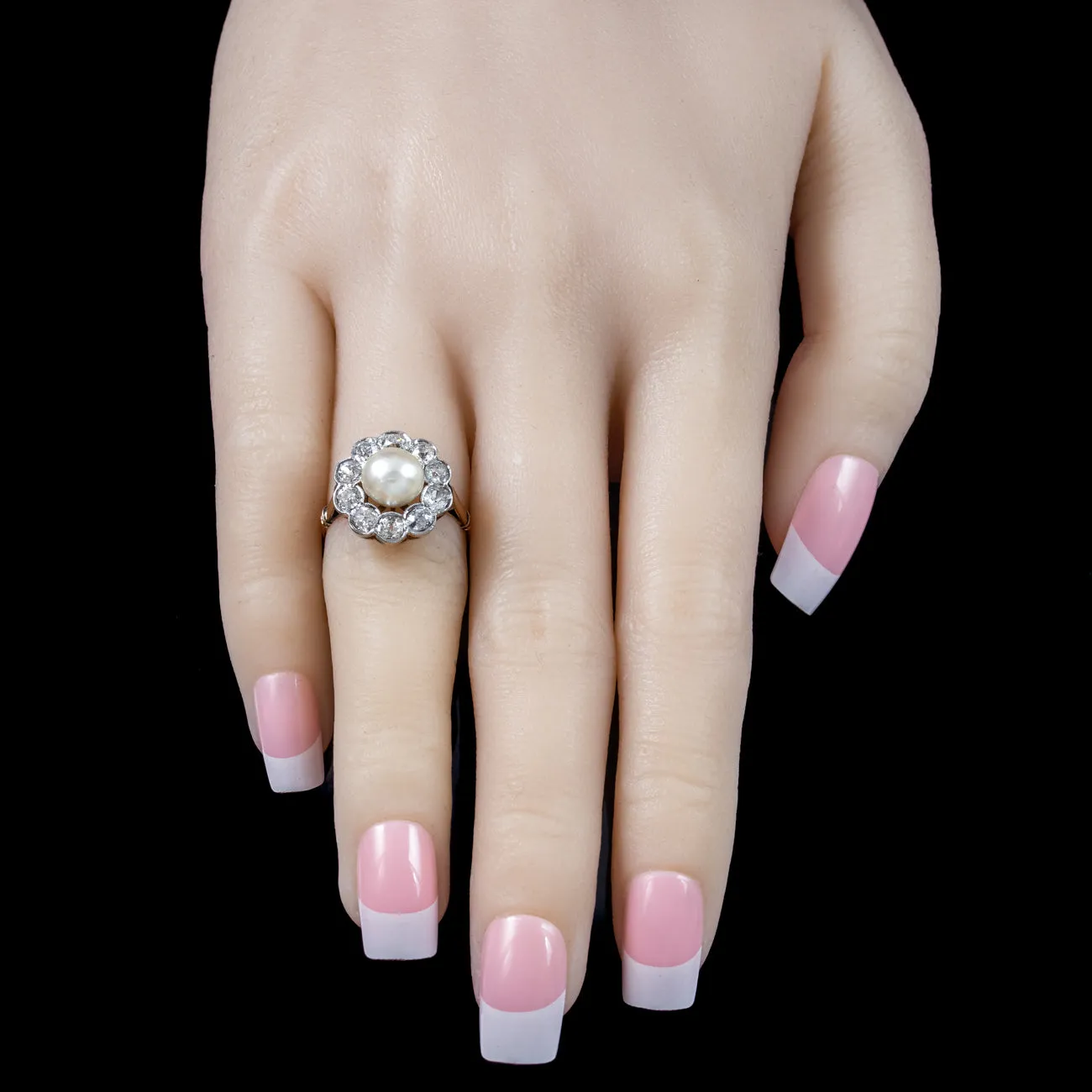 Antique Edwardian Pearl Diamond Daisy Cluster Ring 1.5ct Diamond