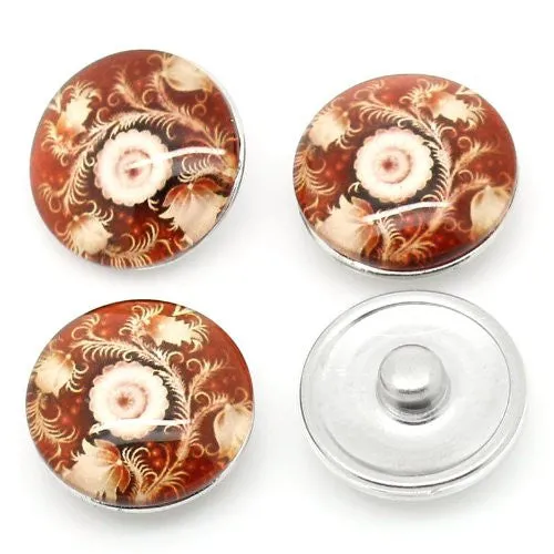 Antique Flower Design Glass Chunk Charm Button Fits Chunk Bracelet 18mm