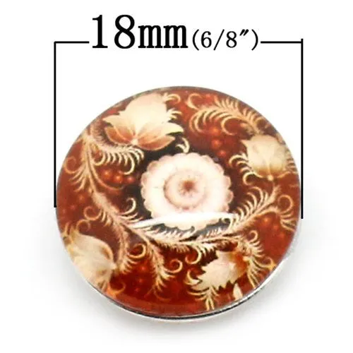 Antique Flower Design Glass Chunk Charm Button Fits Chunk Bracelet 18mm