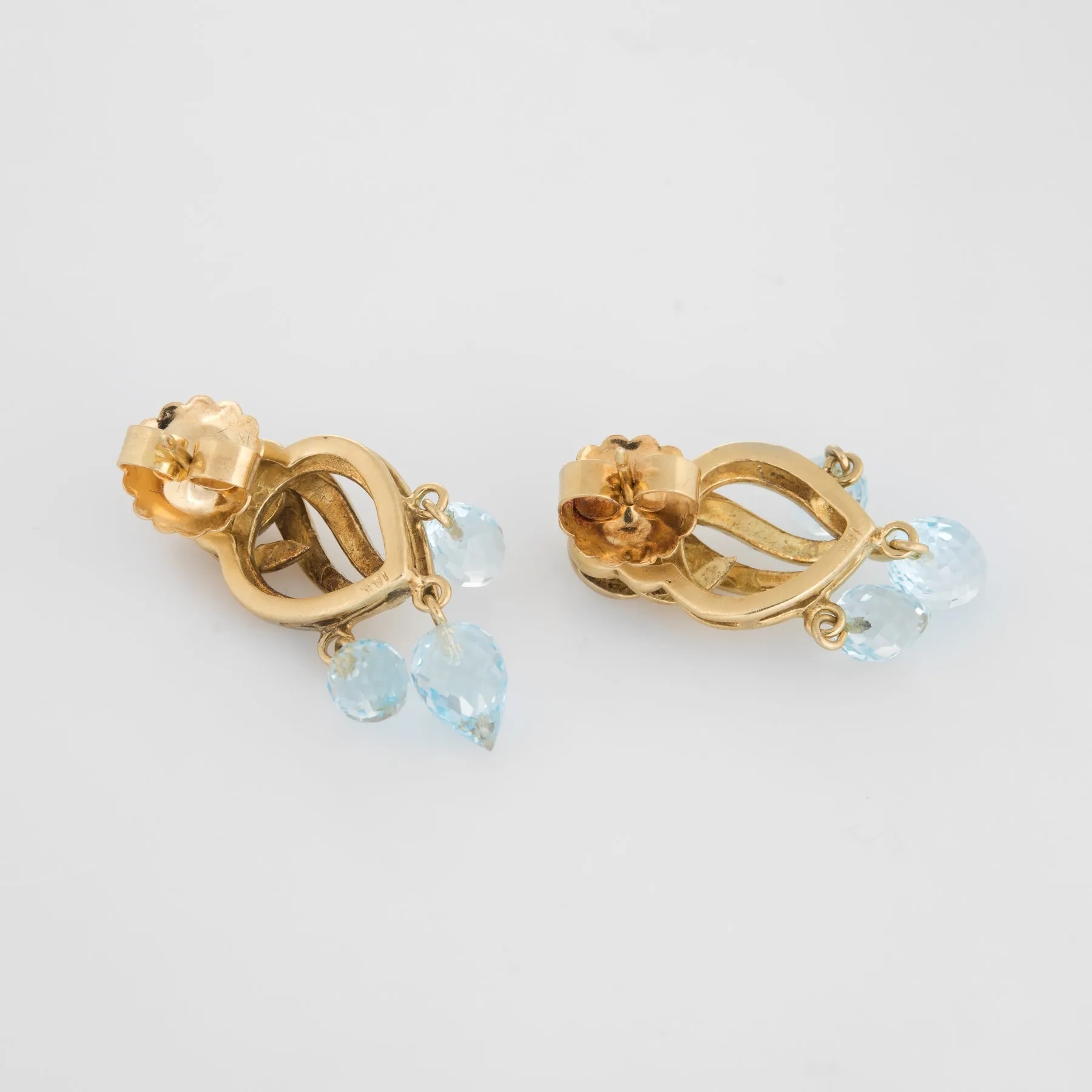 Aquamarine Briolette Drop Earrings Estate 18k Brushed Yellow Gold Fine Jewelry