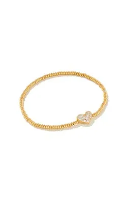 Ari Heart Pave Stretch Bracelet Gold White Crystal