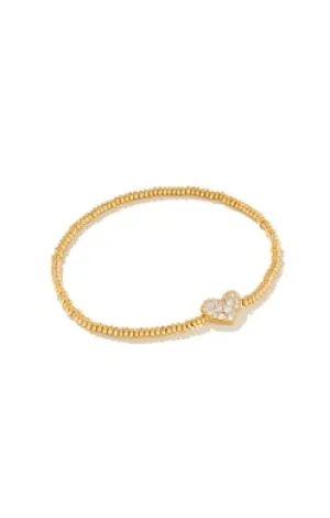 Ari Heart Pave Stretch Bracelet Gold White Crystal