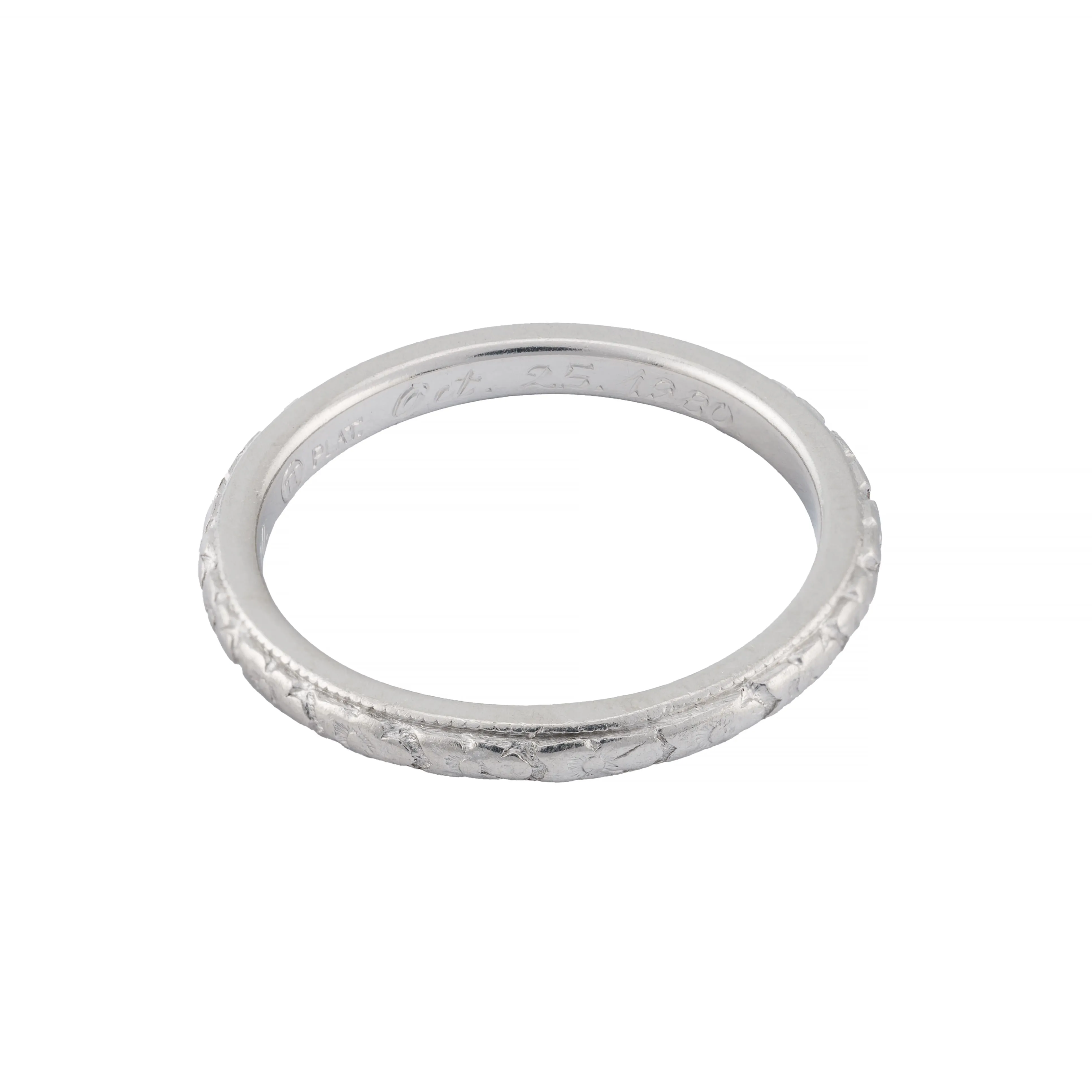 Art Deco Orange Blossom Engraved Wedding Band in Platinum