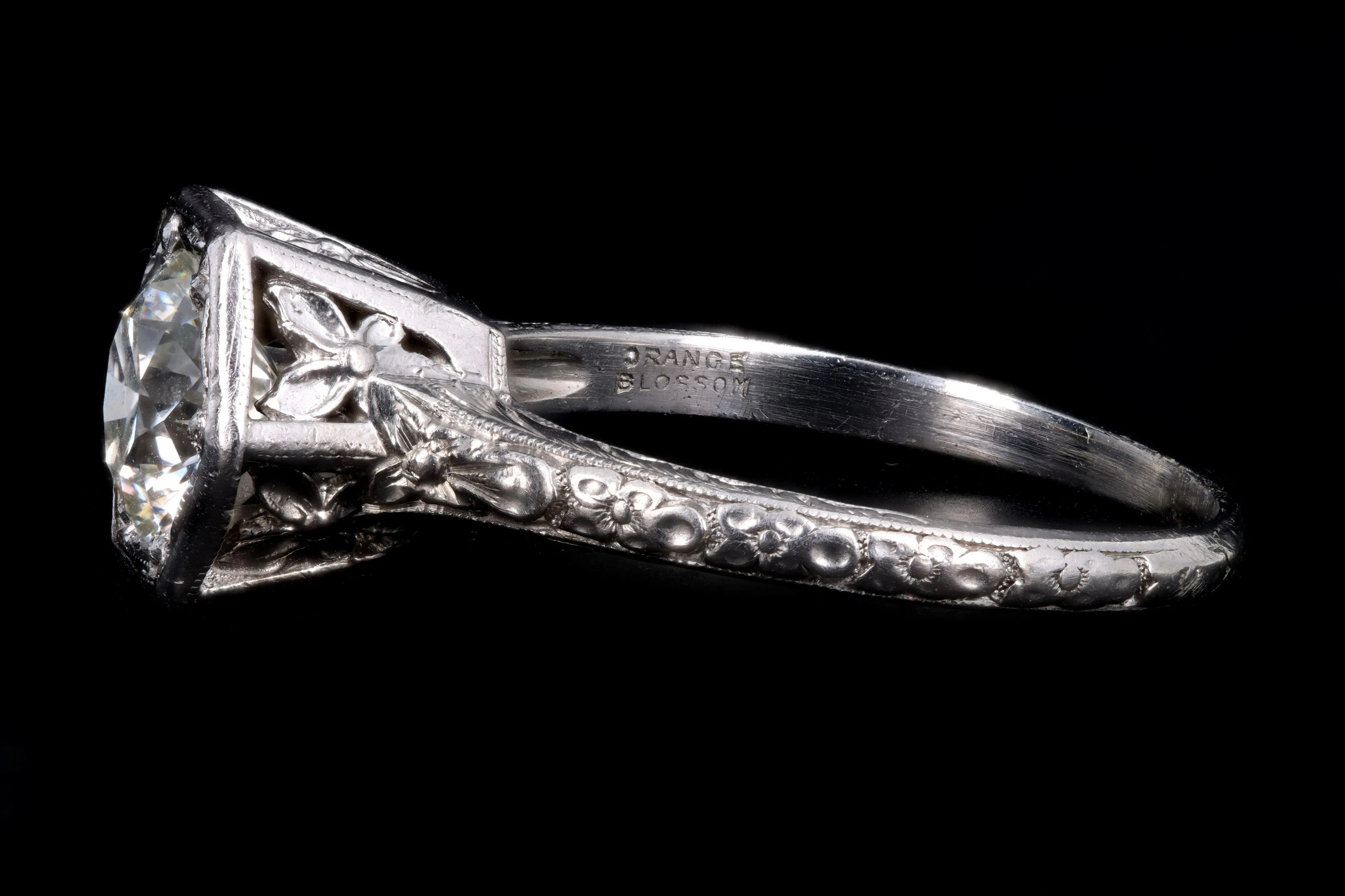 Art Deco Platinum 1.0 Carat Old European Cut Diamond Orange Blossom Engagement Ring
