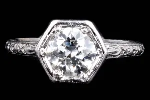 Art Deco Platinum 1.0 Carat Old European Cut Diamond Orange Blossom Engagement Ring