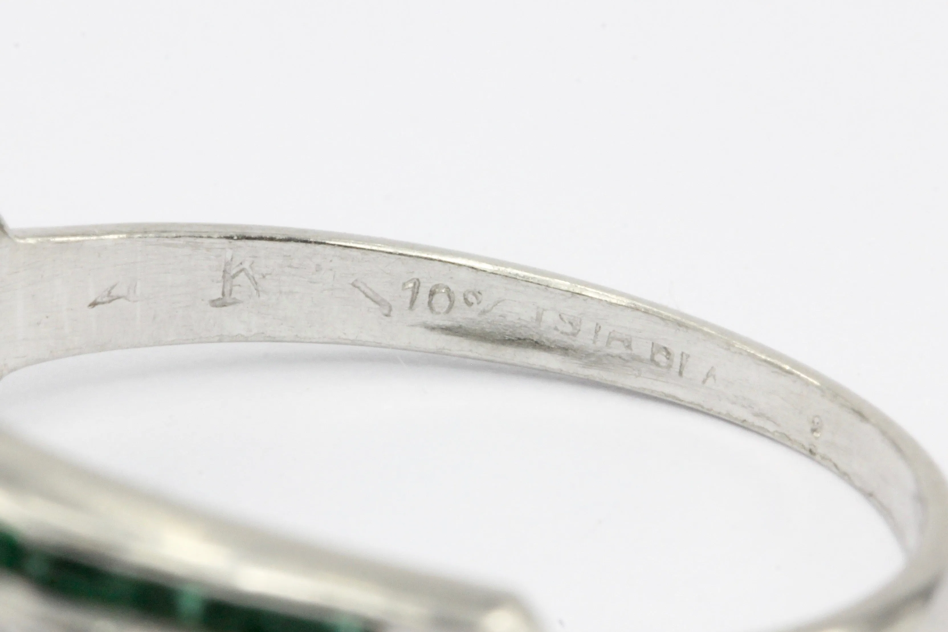 Art Deco Platinum Diamond & Emerald Band Ring c.1920's