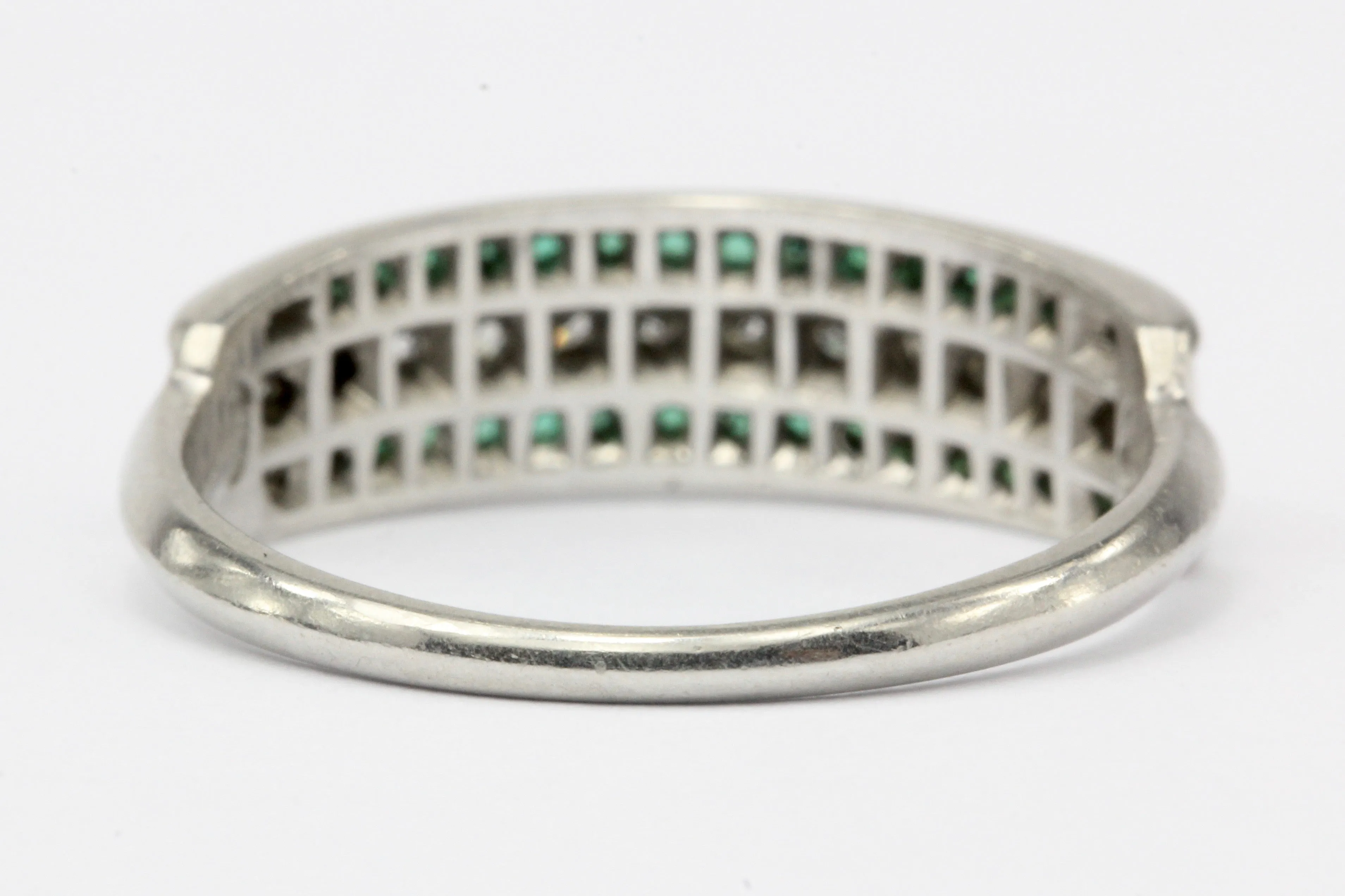 Art Deco Platinum Diamond & Emerald Band Ring c.1920's